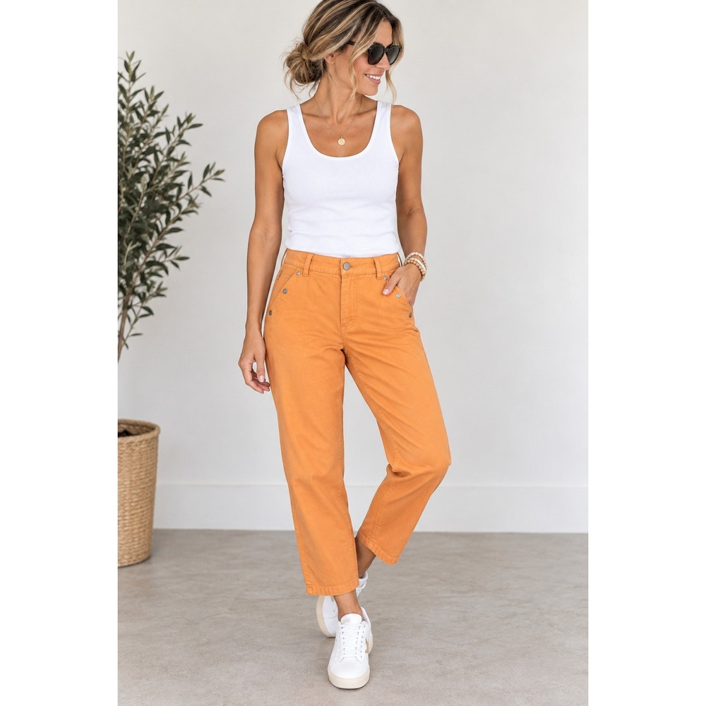 Dismero Italy Pants 33 Orange Apricot Cropped Capri Coastal Boho Italian Chic